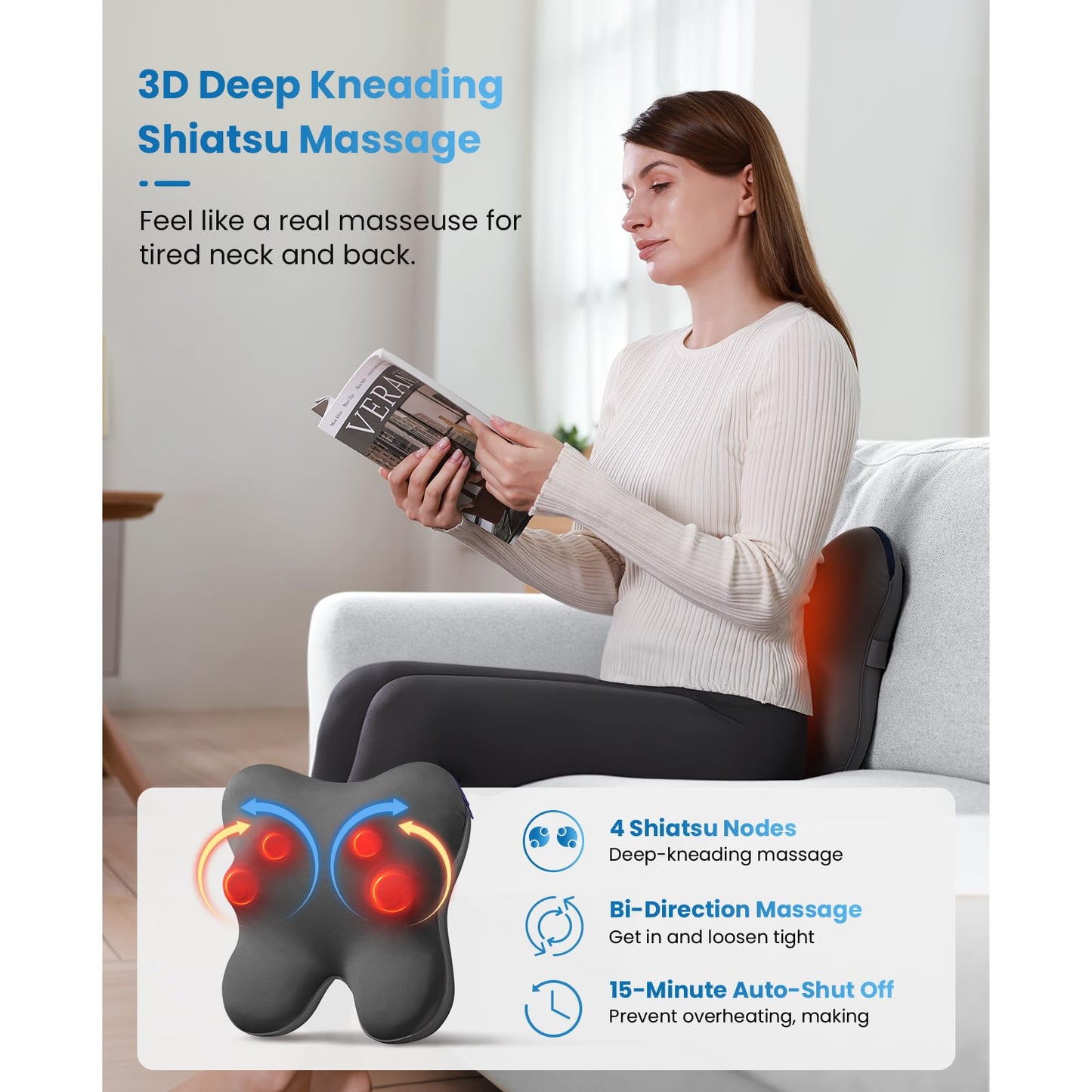 BOB AND BRAD Back Massager with Heat and Remote, EZBack Plus Corded Neck Massager for Pain Relief Deep Tissue, Shiatsu Massage Pillow with 3 Level for Full Body, FSA Eligible Ideal Gifts for Women