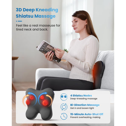BOB AND BRAD Back Massager with Heat and Remote, EZBack Plus Corded Neck Massager for Pain Relief Deep Tissue, Shiatsu Massage Pillow with 3 Level for Full Body, FSA Eligible Ideal Gifts for Women