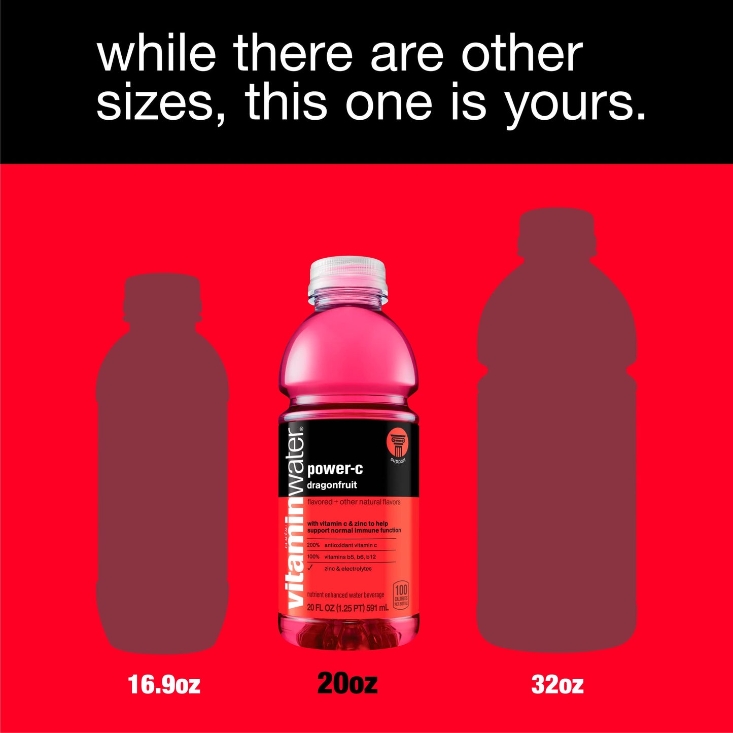 vitaminwater power-c electrolyte enhanced water w/vitamins, dragonfruit drinks, 20 fl oz, 12 Pack