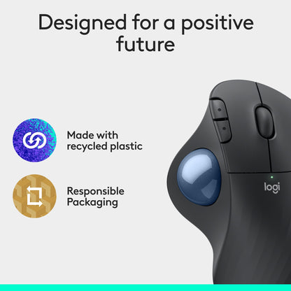 Logitech Ergo M575S Wireless Trackball Mouse, Wireless Ergonomic Mouse with Bluetooth and Encrypted Dongle, Comfortable Thumb Control, Precise and Smooth Tracking, for PC/Mac - Graphite Blue Ball
