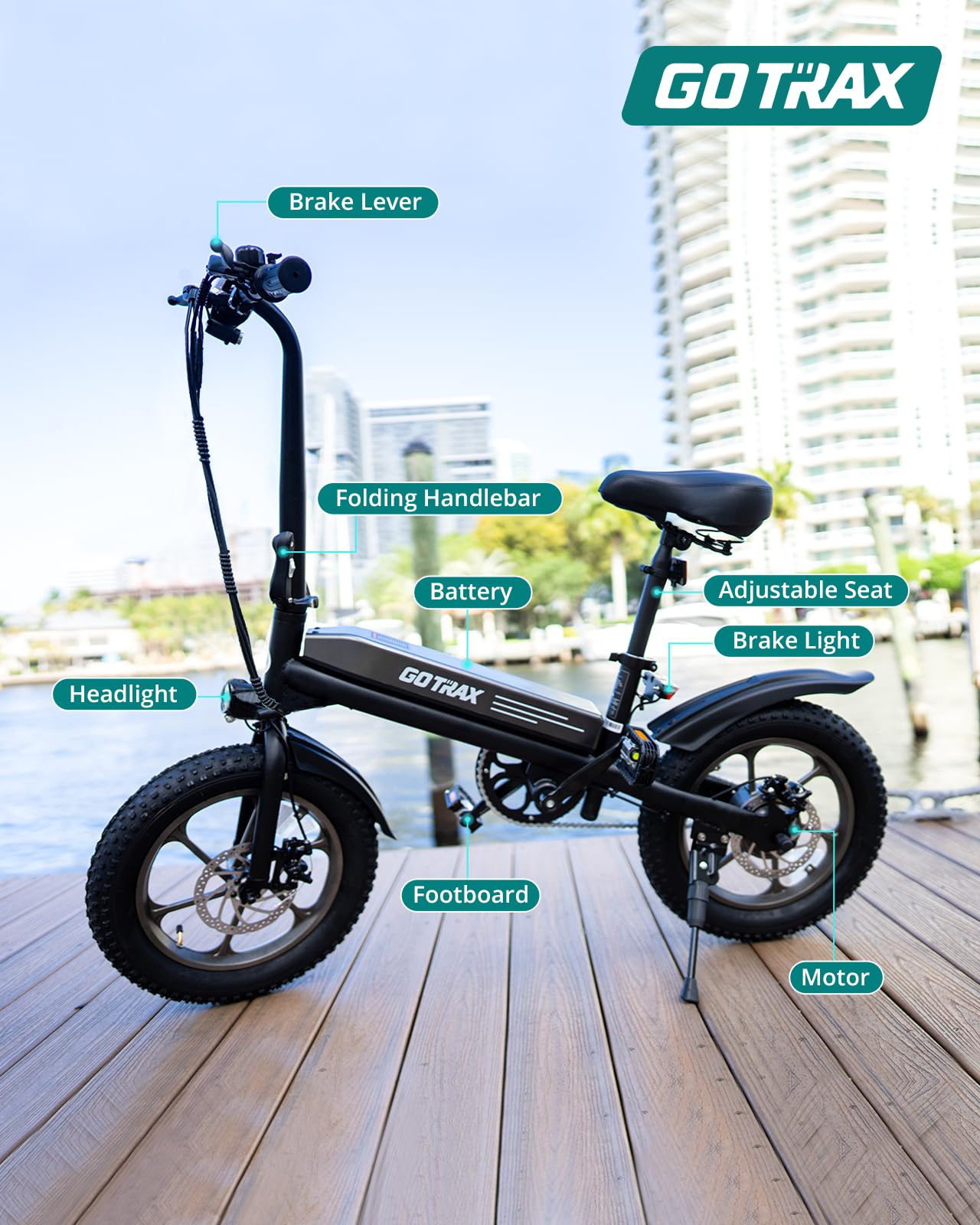 Gotrax S3 Electric Bike, 16x3.0 Fat Tire Electric Bicycle Adults, 750W Peak Motor, Max Range 25 Miles, Up to 20 Mph, Removable Battery, Adjustable Seat, Folding Electric Bike for Adults/Teens 13+