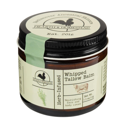 Hearth and Homestead: Handmade Whipped Tallow Balm (Unscented/Herb-Infused) - Organic Body Butter with Infused Olive Oil, for Eczema, Rosacea, Baby - 1.3 oz