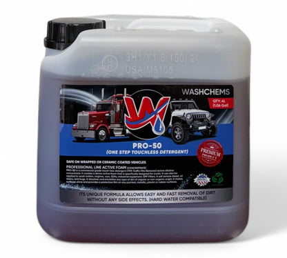 Wash Chems Pro 50 Touchless Car Wash Detergent Soap Concentrate No Brushing, Commercial Grade Professional Auto Foam Cleaner Also Great for Trucks & Tractors