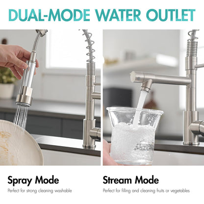 AIMADI Contemporary Kitchen Sink Faucet,Single Handle Stainless Steel Kitchen Faucets with Pull Down Sprayer,Brushed Nickel