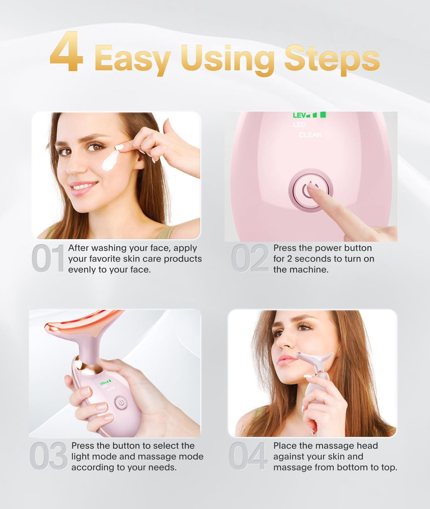 ELISHINE Light Based Face-Neck-Massager - 7 Color Portable Facial Massager for Skin Care, Glossy Pink