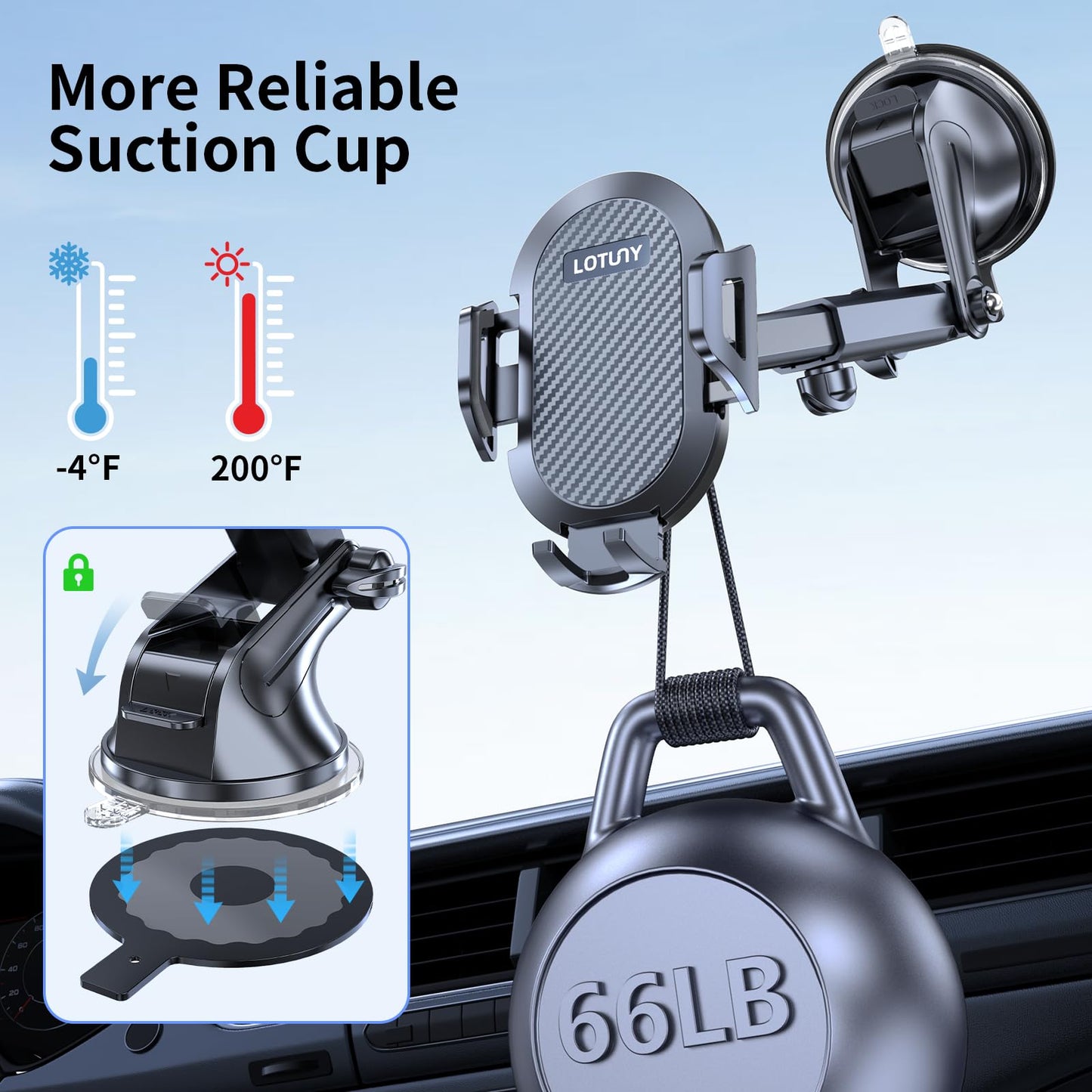 LOTUNY Phone Holders for Your Car Upgraded Car Phone Holder Mount Hands Free Universal Automobile Cradle for Dashboard Windshield, Compatible with iPhone Samsung Google and All Phones