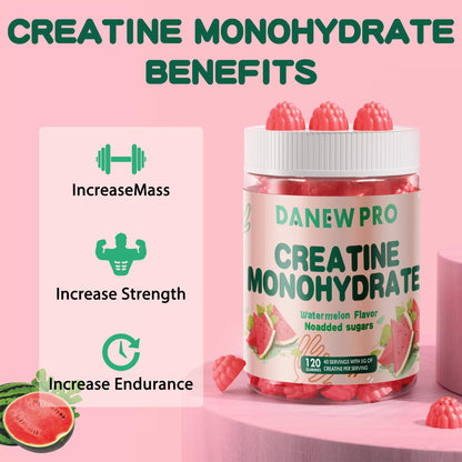DANEW Pro Creatine Monohydrate Gummies 5000mg for Men & Women, Creatine Monohydrate for Muscle Strength, Muscle Builder, Energy Boost, Pre-Workout Supplement(120 Count)-Watermelon Flavor