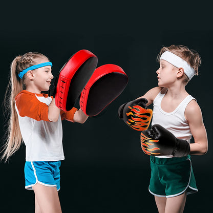 Odoland 3-in-1 Kids Youth Boxing Set - Punching Mitts, Kick Pads, Gloves for Boxing, Kickboxing, Karate, Muay Thai, MMA Training