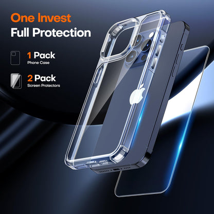 TAURI 3 in 1 for iPhone 15 Pro Max Case Clear, [Not Yellowing] with 2X Screen Protector, [15 FT Military-Grade Protection] Shockproof Case for 15 Pro Max 6.7 inch