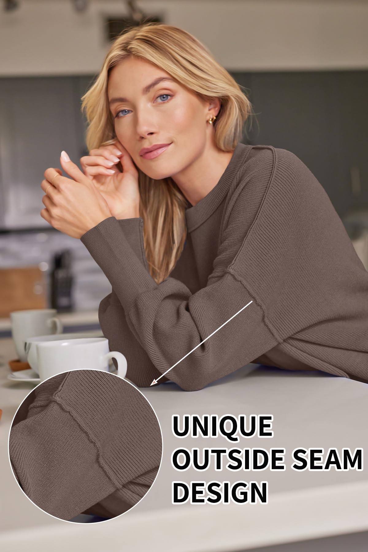 LILLUSORY Oversized Sweaters for Women 2025 Fall Fashion Outfits Trendy Crewneck Knit Cute Lightweight Sweater Pullover Tops Long Sleeve Shirts Winter Clothes Nutmeg L