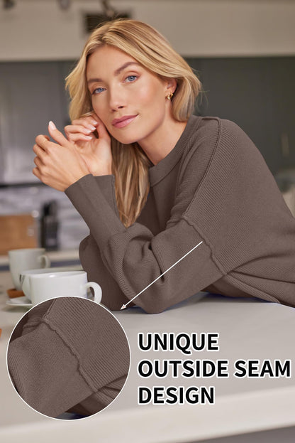 LILLUSORY Oversized Sweaters for Women 2025 Fall Fashion Outfits Trendy Crewneck Knit Cute Lightweight Sweater Pullover Tops Long Sleeve Shirts Winter Clothes Nutmeg L