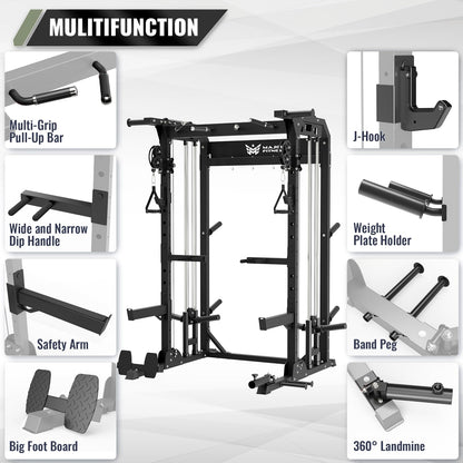 MAJOR FITNESS F22 Multi-Functional Power Rack—1600lbs Capacity All-in-One Squat Rack with Dual Pulley System for Home Gym Strength Training