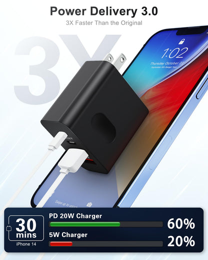 USB C Wall Charger Block, 40W 4-Port Type C Block Fast Charging Dual Port USBC Power Adapter + QC USB Wall Plug Multiport USB C Cube Charger for iPhone 15 14 13 12 11 Pro Max XS XR, iPad, Samsung