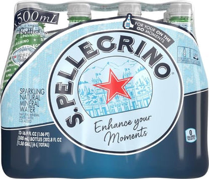 S.Pellegrino Sparkling Natural Mineral Water, Plastic Bottles, 16.9 Fl Oz (Pack of 12)