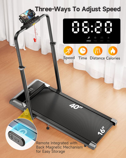 TOPUTURE Walking Pad Treadmill with 12% Incline, 6 in 1 Folding Treadmill with Adjustable Handle Bar for Home/Office, Under Desk Treadmills Portable Walking Pad with App, Remote Control & LED Display