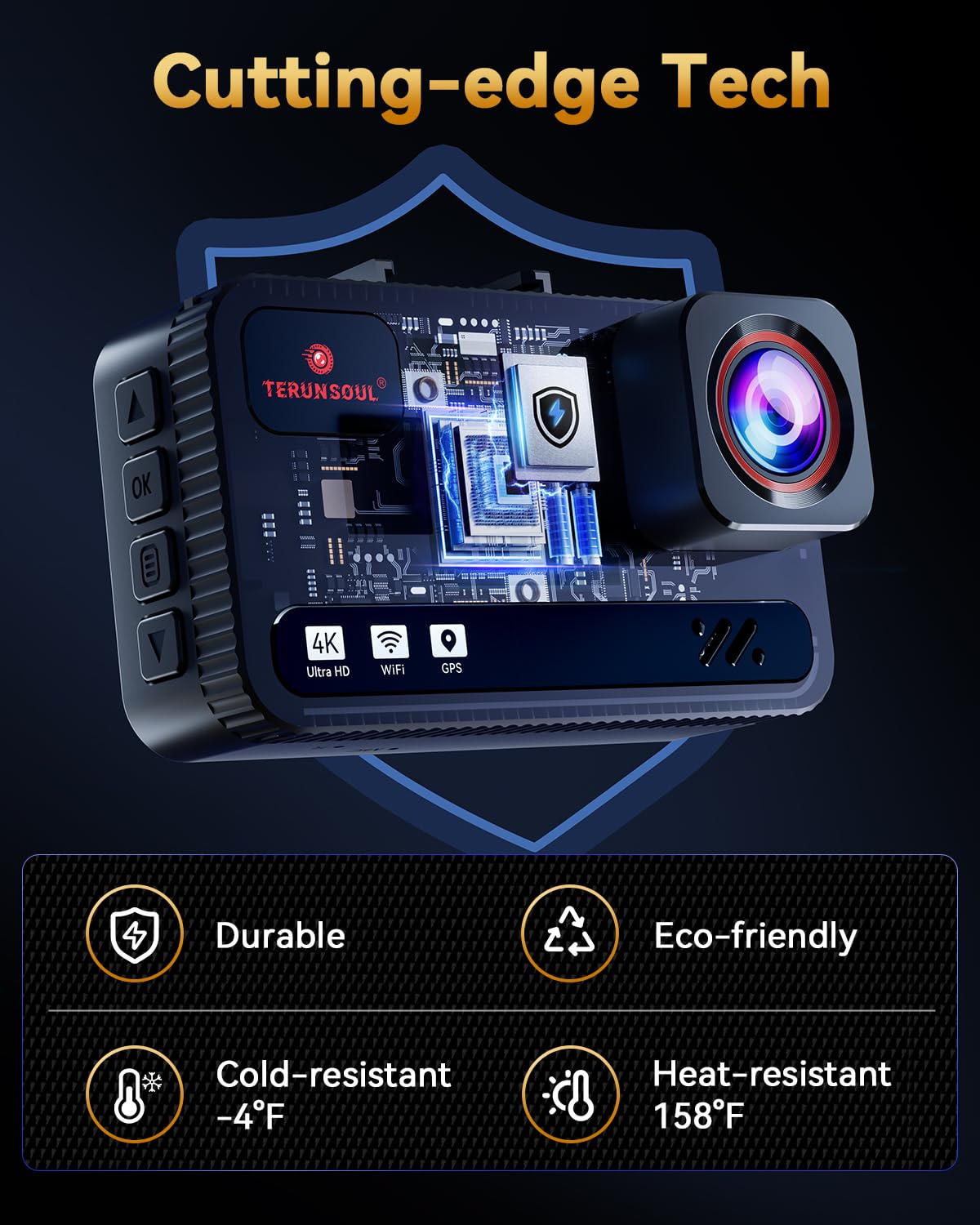 TERUNSOUl 4K+4K Dash Cam Front and Rear, Free 128GB Card Included, 5.8GHz WiFi Dash Camera for Cars, Built-in GPS, G-Sensor, 170°Wide Angle, 3" IPS Screen, 24H Parking Mode, Support 512GB Max