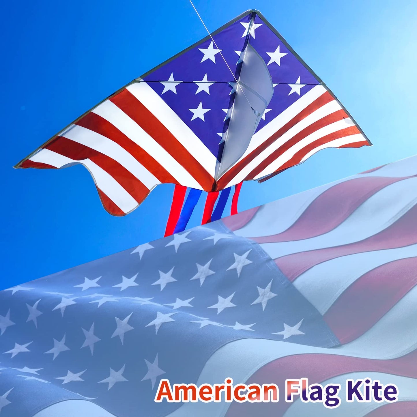 Kaiciuss American Flag Delta Kite for Kids & Adults Easy to Fly Large, The Easiest Single Line for Beach, it Comes with 300ft String Kite Handle