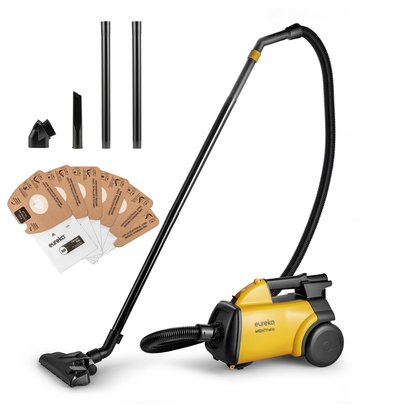 Eureka 3670M Canister Cleaner, Lightweight Powerful Vacuum for Carpets and Hard floors, w/ 5bags,Yellow