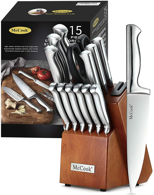 McCook® Knife Sets, German Stainless Steel Kitchen Knife Block Sets with Built-in Sharpener