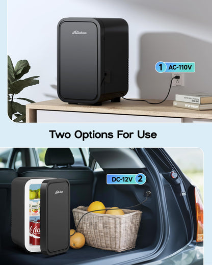 BEICHEN Mini Fridge,6 Liter / 8 Can Small Fridge for Bedroom, Car, Office & Dorm, AC100-120 V/DC 12 V Portable Thermoelectric Cooler & Warmer for Skincare, Food, Drinks,Black ﻿