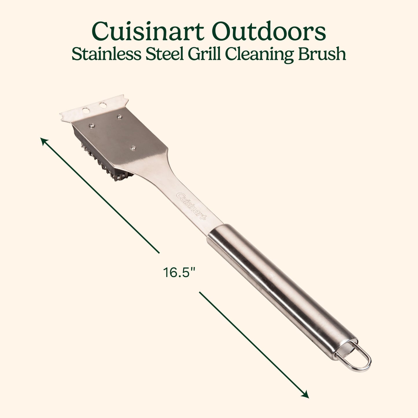 Cuisinart Stainless Steel 16.5" Long Handle Grill Cleaner Brush and Scraper for BBQ, Griddle, Grills, Cookout Tool, Grill Brush for Outdoor Grills BBQ Accessories