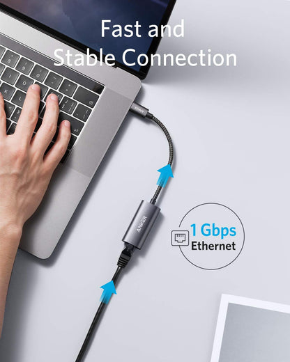 Anker USB C to Ethernet Adapter, Portable 1-Gigabit Network Hub, 10/100/1000 Mbps, for MacBook Pro, iPad Pro 2019/2018, ChromeBook, XPS, Galaxy S9/S8, and More