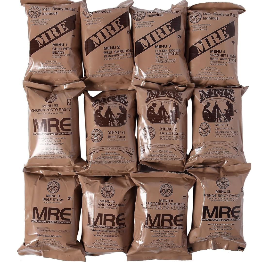 MRE, U.S. MRE Meals, Emergency Supplies, Emergency Food Supply, Survival Food, Freeze Dried Food w/Flameless Heater, Ready Meals (Variety Pack of 24) – (A & B Case Inspection 2025, 2026)