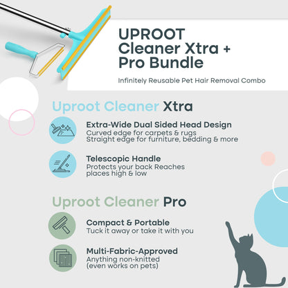 Uproot Clean Pet Hair Remover Bundle - Including Xtra & Pro - Dog Hair Remover and Carpet Scraper Models - Easy Cat Hair Remover & Pet Hair Remover for Couch, Clothes & Rugs - Gets Every Hair!