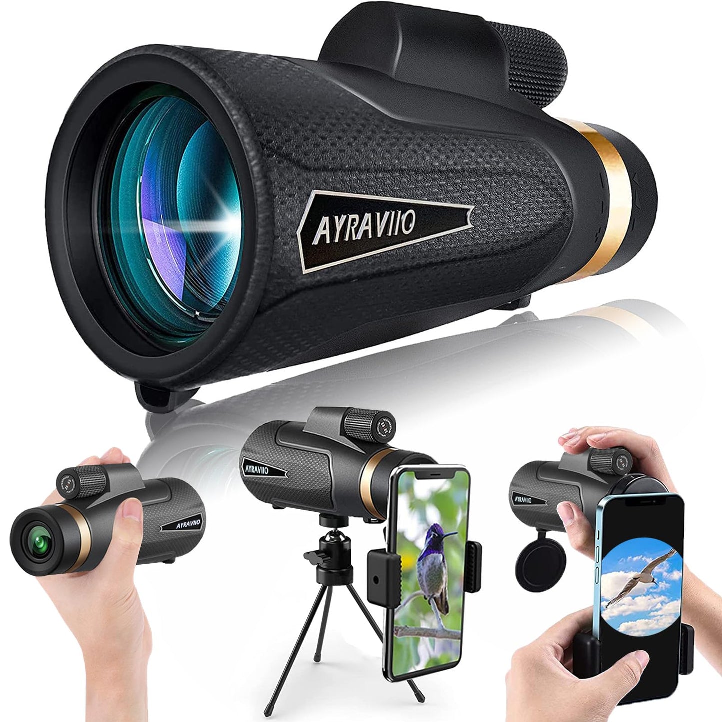 12x60 Monocular Telescope with Smartphone Holder & Upgraded Tripod, High Powered SMC & BAK4 Scope, Birthday Gifts for Men Dad Him Husband Teen, Gifts for Fathers Day, Outdoors Survival Hiking Gear