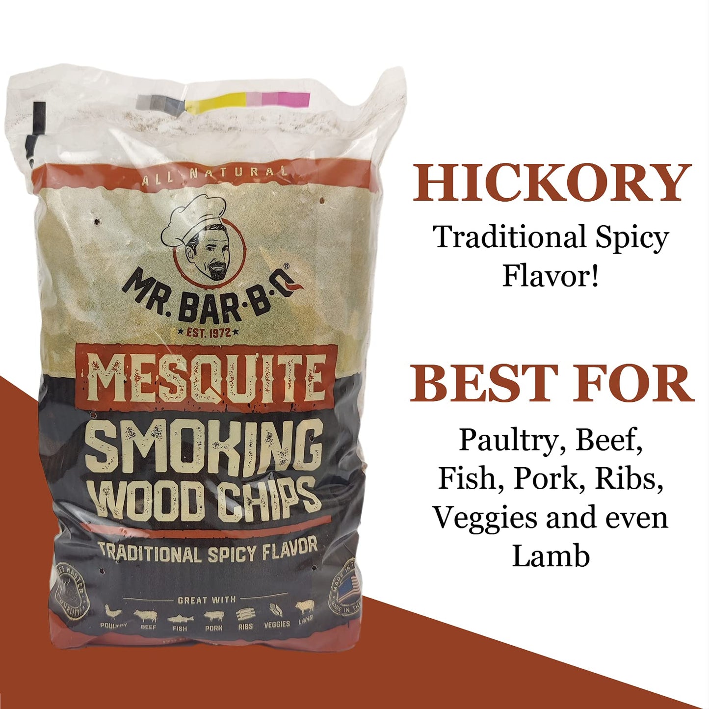 Wood Smoker Chips Bundle of 3 Flavors - Apple, Mesquite & Hickory Wood Chips by Mr. Bar-B-Q, Can be Used on Gas & Charcoal Grill, Variety of Flavors for Smokers, Grilling, BBQ, Camping(3 x 1.6 Lb Bag)