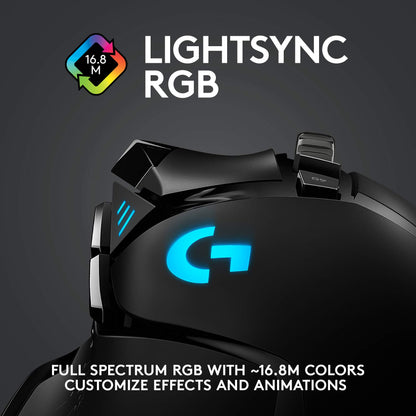 Logitech G502 Lightspeed Wireless Gaming Mouse with Hero 25K Sensor, PowerPlay Compatible, Tunable Weights and Lightsync RGB - Black