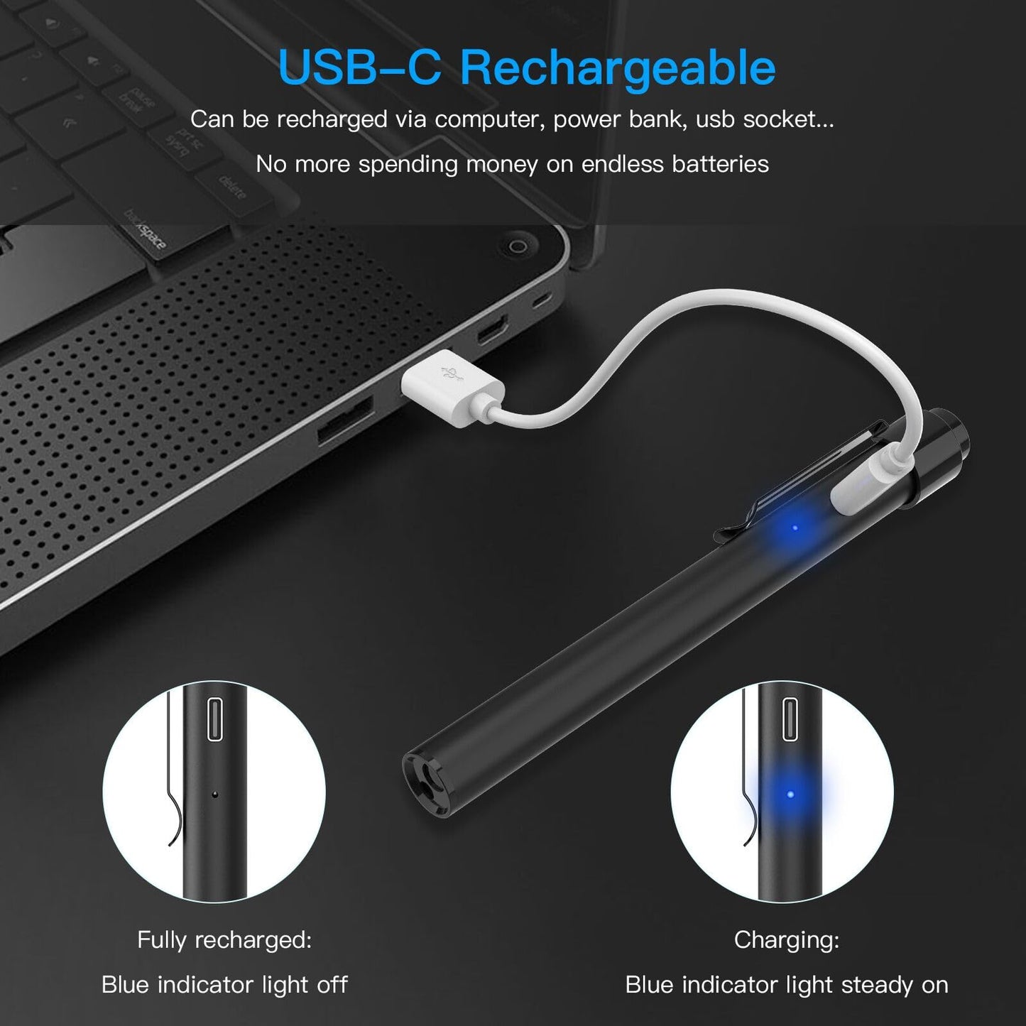 COSOOS 2 Rechargeable Pen Lights with Pupil Gauge, Ruler & 2 Pocket Protectors, LED Penlights for Nurse Doctor, Warm/White Light, USB-C Rechargeable Penlight Flashlight for Nursing Student