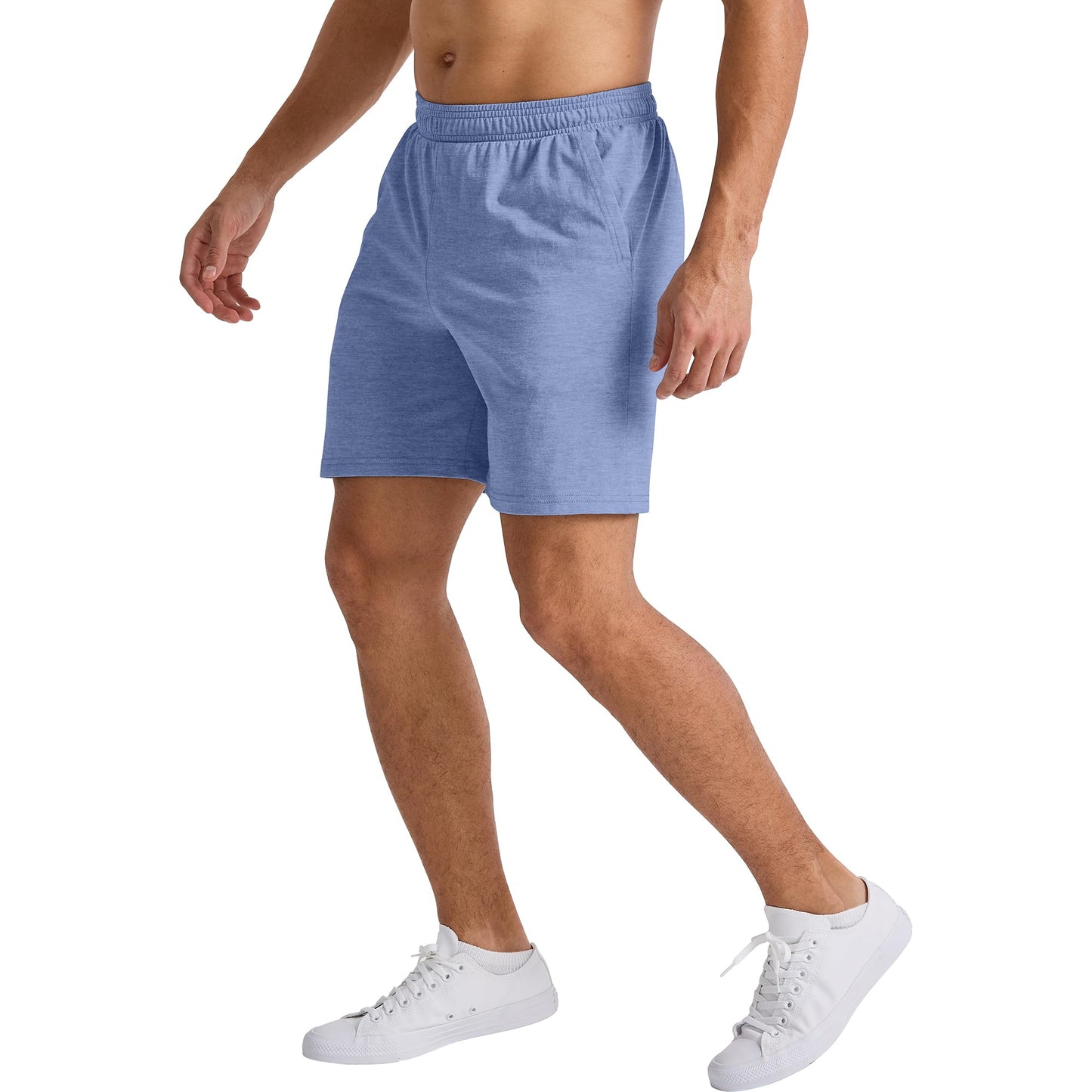 Hanes Men's Originals Tri-Blend, Lightweight Pull-On Jersey Shorts with Pockets, DEEP Forte Blue PE Heather