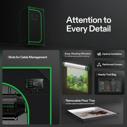 VIVOSUN S276 32"x32"x63" Grow Tent, High Reflective Mylar with Observation Window and Floor Tray for Hydroponics Indoor Plant for VS1500