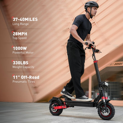 iScooter Electric Scooter Adults, 1000W Motor Up to 28 MPH Top Speed & 40 Miles Long Range E Scooter, 11" Off-Road Pneumatic Tire Scooter for Adults