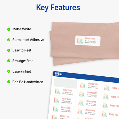 Avery Easy Peel Printable Address Labels with Sure Feed, 1" x 2-5/8" Customizable Stickers, White, 3,750 Blank Mailing Labels, Great for Mailing, Shipping, and More (5-Pack of 8160)