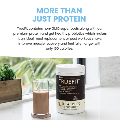 TrueFit High Fiber Protein Powder, Grass-Fed Whey Meal Replacement Shake with Prebiotics, Probiotics, & Organic Superfoods, Keto Friendly, Gluten Free
