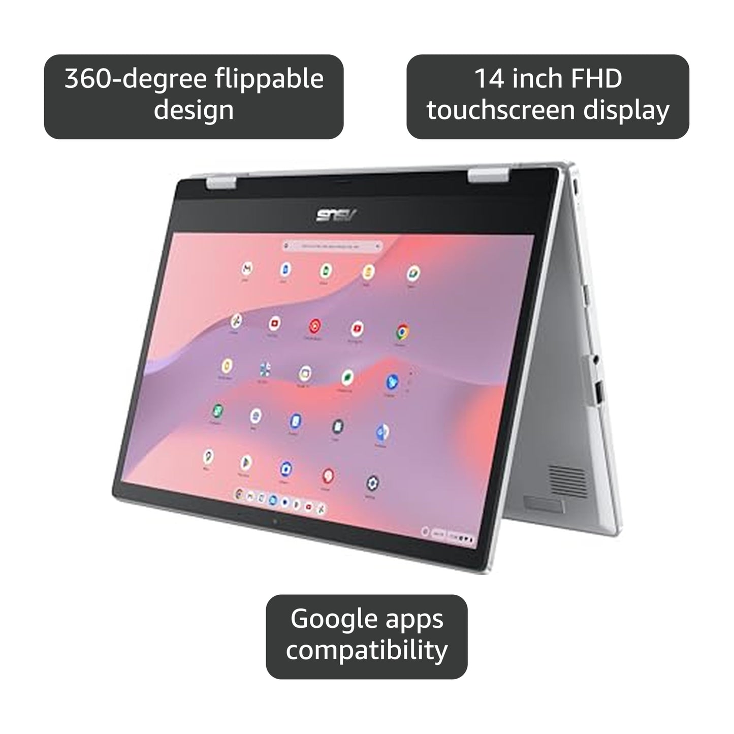 ASUS Chromebook Flip CX1 Convertible Laptop, 14" FHD NanoEdge 360-degree Touchscreen, Intel Celeron N4500 Processor, 128GB eMMC Storage, 8GB RAM, ChromeOS, Transparent Silver, CX1400FKA-AS88FT