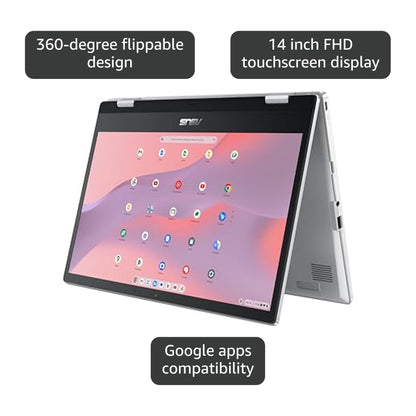 ASUS Chromebook Flip CX1 Convertible Laptop, 14" FHD NanoEdge 360-degree Touchscreen, Intel Celeron N4500 Processor, 128GB eMMC Storage, 8GB RAM, ChromeOS, Transparent Silver, CX1400FKA-AS88FT