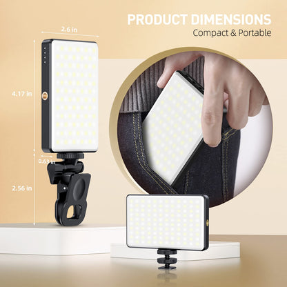 Meixitoy 120 LED Phone Light, Selfie Light for iPhone, 5000Mah Rechargeable Clip Video Light for Phone, Camera, Laptop, iPad, Adjusted 3 Lights Modes for Selfie, Video Conference, TikTok, Vlog (Black)