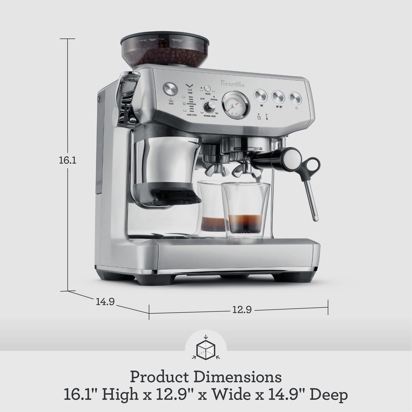 Breville Barista Express Impress Espresso Machine BES876BSS, Brushed Stainless Steel