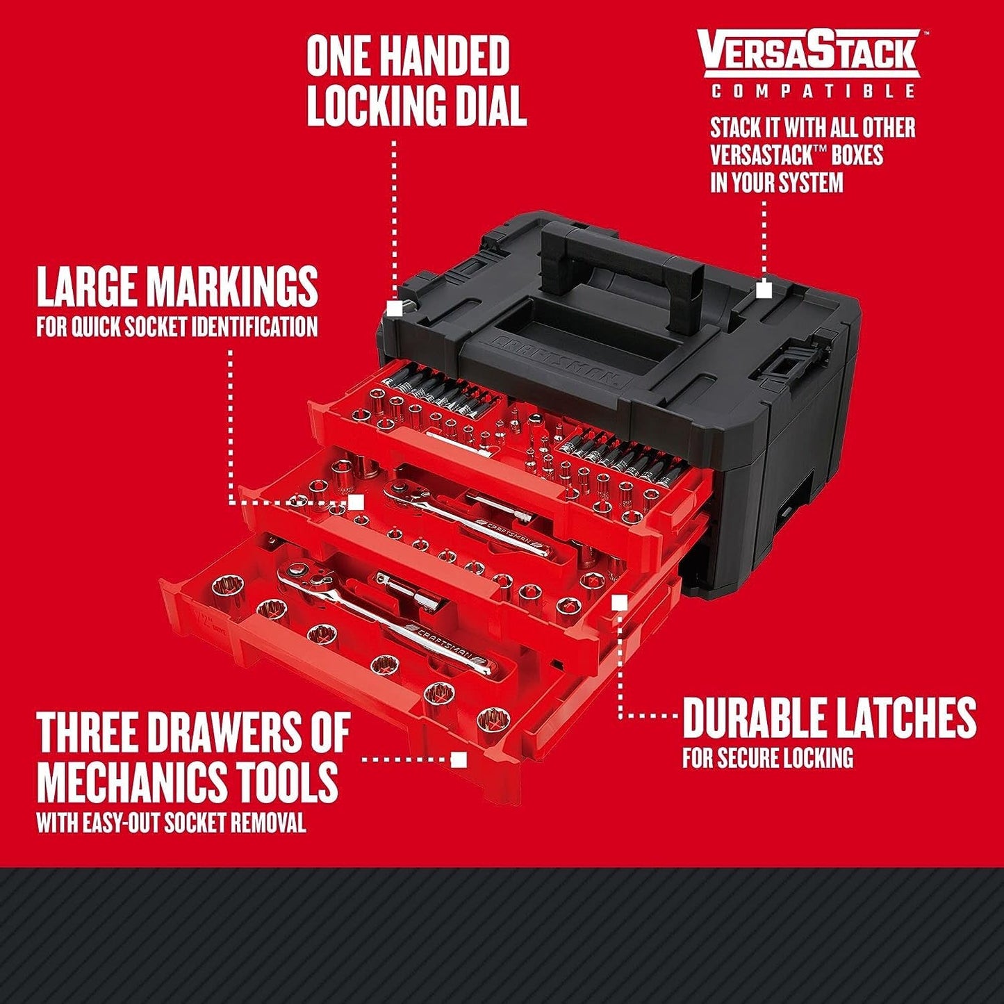 CRAFTSMAN Mechanics Tool Set, 230-Piece Hand Tool and Socket Set with 3-Drawer Tool Box (CMMT45305)