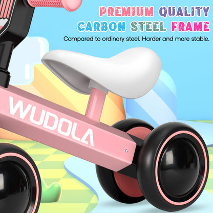 Wudola Baby Balance Bike for 1 Year Old, Birthday Gifts for Boys and Girls - No Pedal 4 Silence Wheels & Soft Seat Toddler Bike for 10-36 Months, Pink