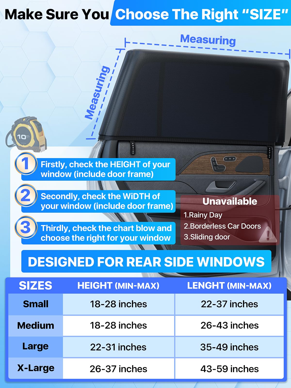 Nmoiss [2025 Upgraded] Car Window Shades for Baby[Ice Crystal Cooling Layer](2 Pack) UV-Blocker Cling Sun Shade 99% UV Protection Fit SUV/Sedan/Minivan | Roll Windows Down, Privacy Safe Medium