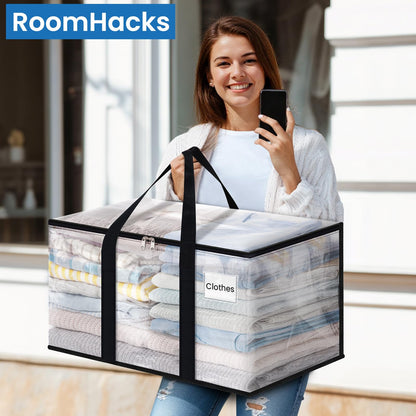 RoomHacks Clear Moving Bags Heavy Duty Extra Large, Moving Supplies with Reinforced Handle and Double Zipper, Storage Bags for Moving Essential, Packing Bags Alternative to Moving Box(6 Packs, Clear)