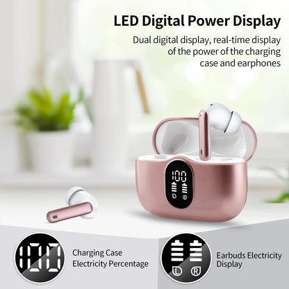 HISOOS Wireless Earbuds Bluetooth Headphones LED Power Display Earphones ANC Ear Buds with Charging Case Bluetooth 5.3 Hi-Fi Stereo for iPhone/Android,Valentine's Day Birthday Gifts (Rose Gold)