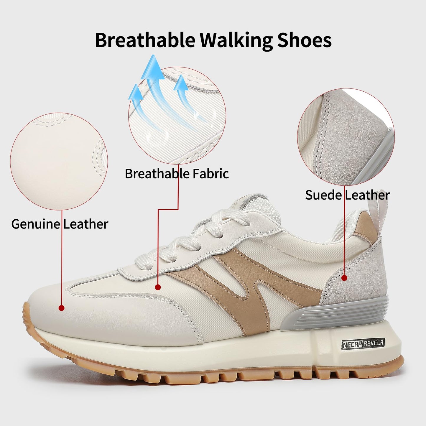 somiliss Sneakers for Women Genuine Leather Suede Patchwork Casual Lace Up Non-Slip Walking Shoes Comfortable Tennis Running Shoes Womens Fashion Sneakers Beige