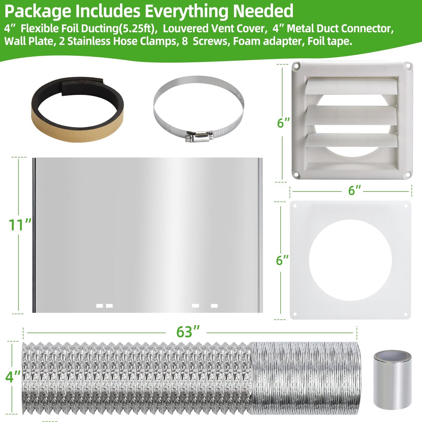 Dryer Vent Kit with Hose/Duct Connector/Wall Plate,4 Inch Dryer Vent Hose Connector Wall Ducting Kit for Bathroom Ventilation Fans Exhaust,Ceiling Washer Air Circulation