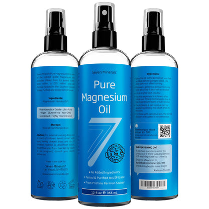 Seven Minerals, Pure Magnesium Oil Spray - Big 12 oz (Lasts 24 Months) - USP Grade Magnesium Spray, No Unhealthy Trace Minerals - from Ancient Underground Permian Seabed in USA, Free eBook Included