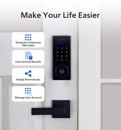 Philips Smart Lock with Handles, Keyless Entry Door Lock Set, Smart Door Lock with 2 Level Handles, Digital Keypad Deadbolt for Front Door, App Unlock, Fingerprint Unlock, PIN Code Unlock, Auto Lock